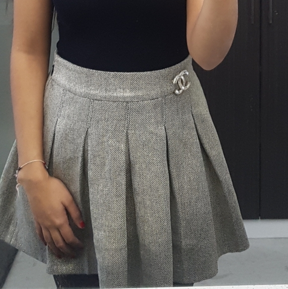 BEBE TWEED GOLD METALLIC SKIRT - Picture 1 of 7